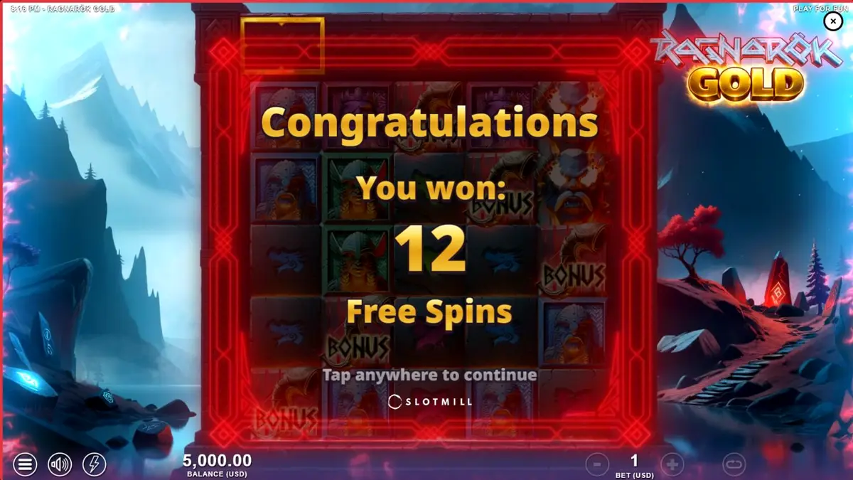 Tampilan visual grid 5x5 dalam slot Ragnarok Gold dengan latar belakang apokaliptik.