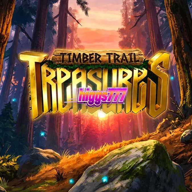Tampilan layar permainan slot Timber Trail Treasures dengan gulungan yang disinkronkan dan simbol hutan yang kaya.